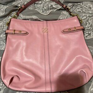 Coach Pink Leather Shoulder Bag Brass Hardware Classic Hobo Purse